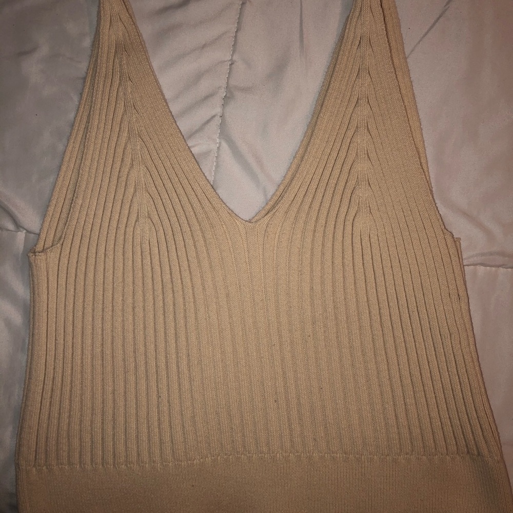 Ribbed crop top beige